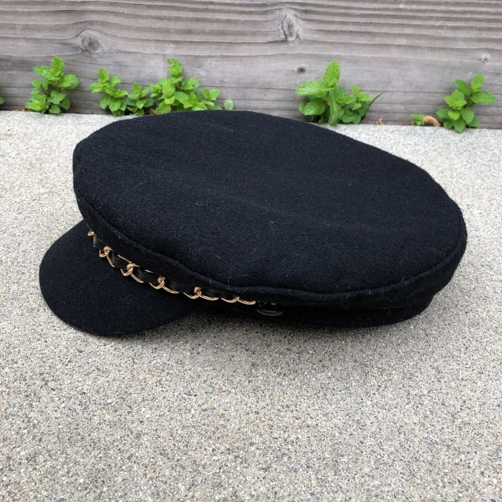 ZARA Military Army Hat Women's Wool Blend Quilted Lining Cap Blue Chain